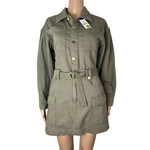 DL 1961 New Coletta Utility Mini Shirtdress Cotton Linen Military Green